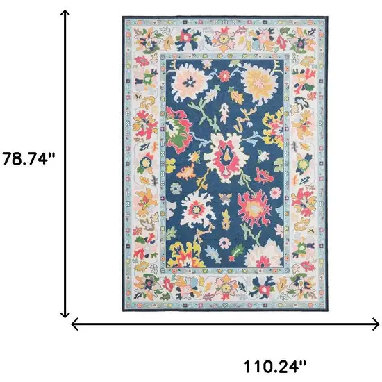 Blue And Pink Oriental Washable Area Rug Photo 7