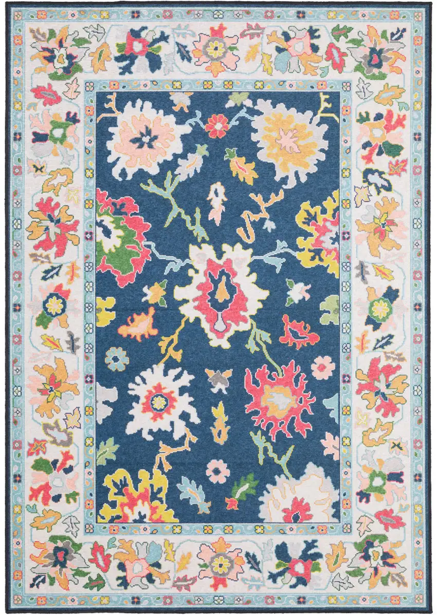 Blue And Pink Oriental Washable Area Rug Photo 2