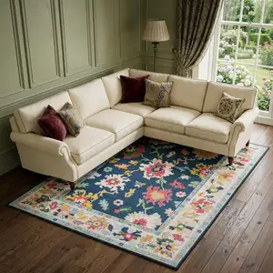 Photo of Blue And Pink Oriental Washable Area Rug