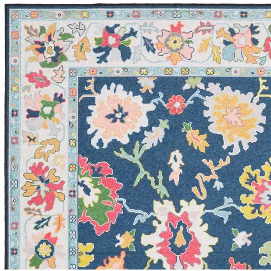 Blue And Pink Oriental Washable Area Rug Photo 3