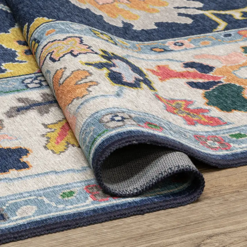 Blue And Pink Oriental Washable Area Rug Photo 6