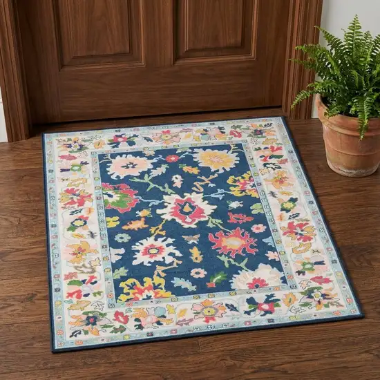 Blue And Pink Oriental Washable Area Rug Photo 1