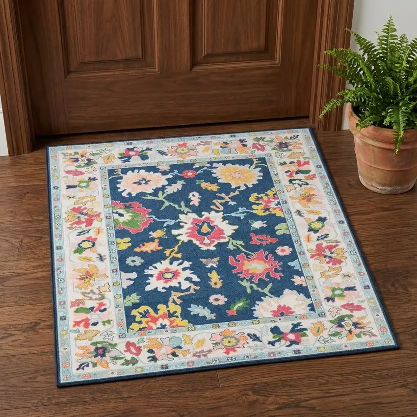 Blue And Pink Oriental Washable Area Rug Photo 1