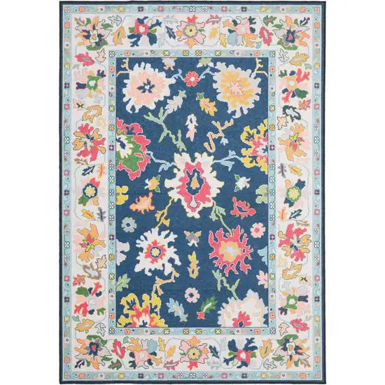 Blue And Pink Oriental Washable Area Rug Photo 2