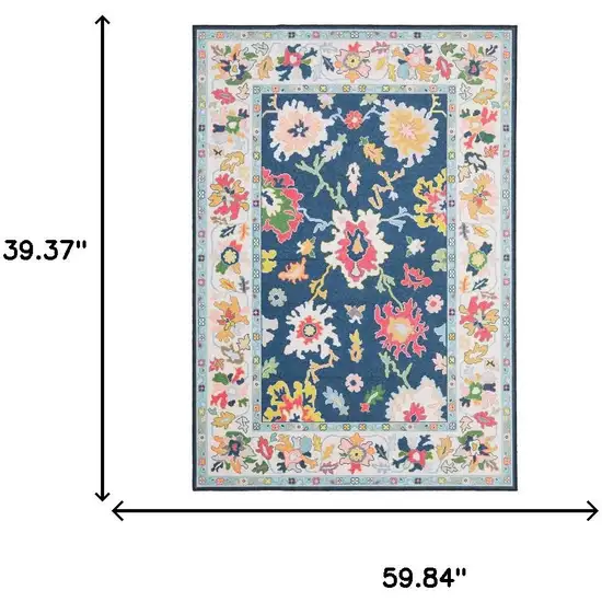 Blue And Pink Oriental Washable Area Rug Photo 7