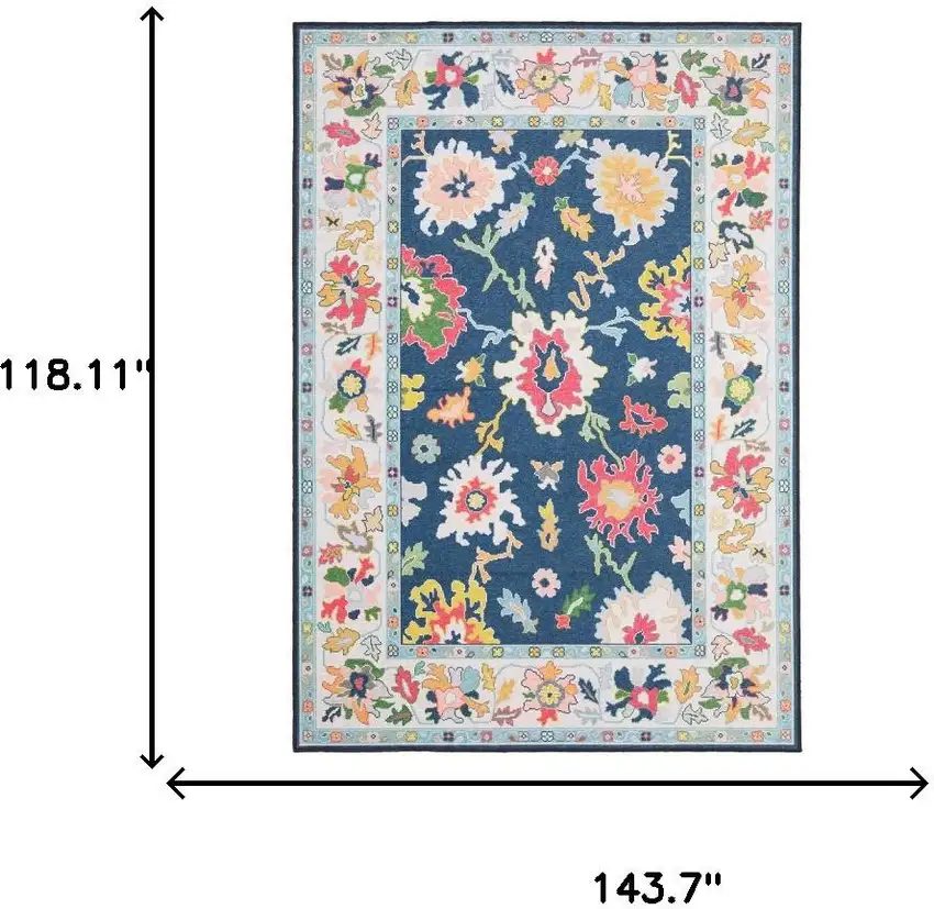 Blue And Pink Oriental Washable Area Rug Photo 7