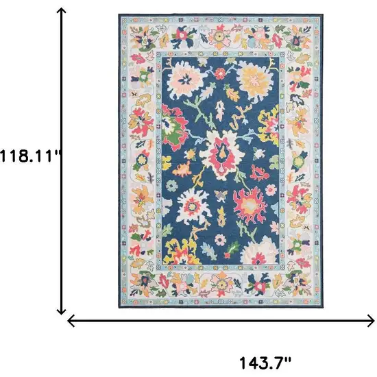 Blue And Pink Oriental Washable Area Rug Photo 7