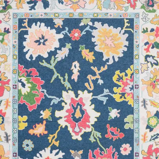 Blue And Pink Oriental Washable Area Rug Photo 3
