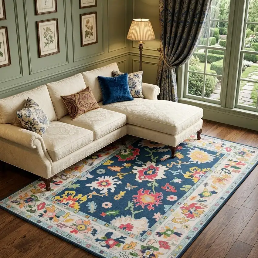Blue And Pink Oriental Washable Area Rug Photo 1