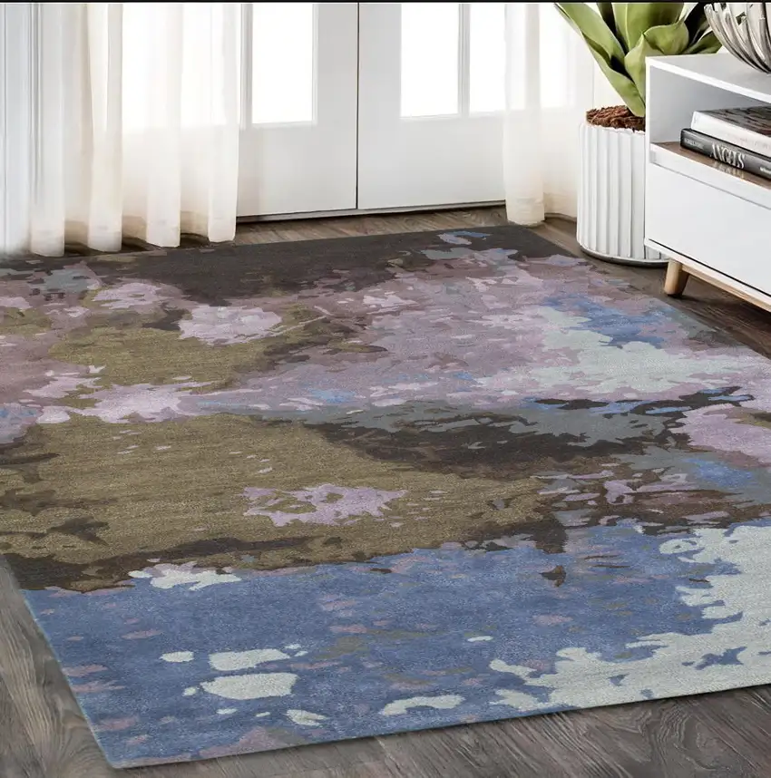 Blue And Purple Abstract Hand Tufted Area Rug Photo 1