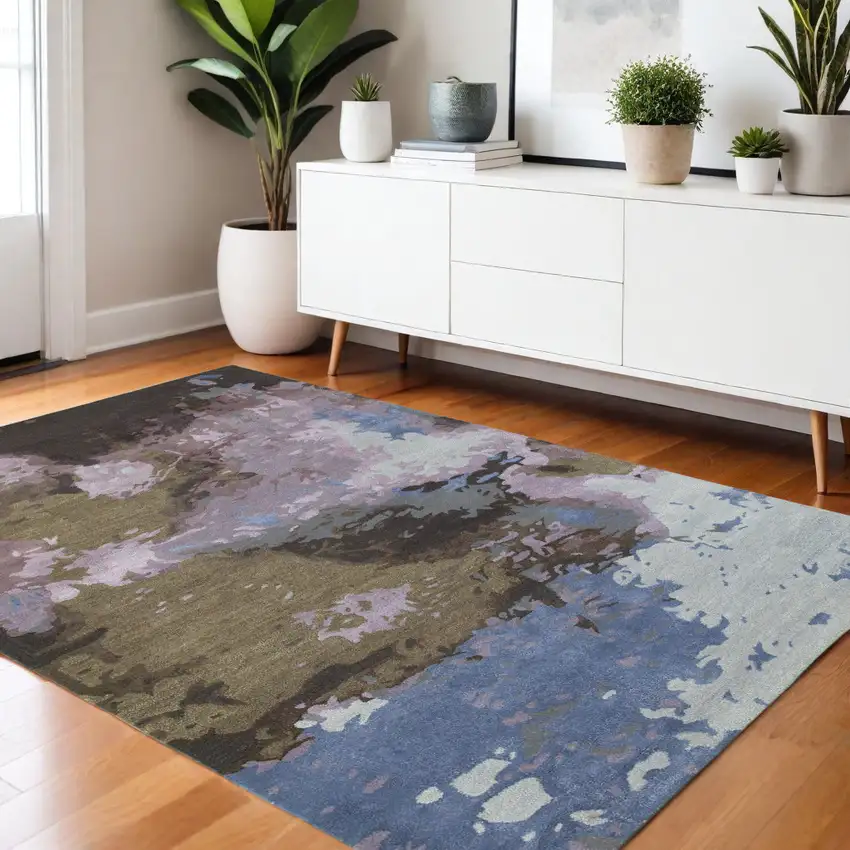 Blue And Purple Abstract Hand Tufted Area Rug Photo 1