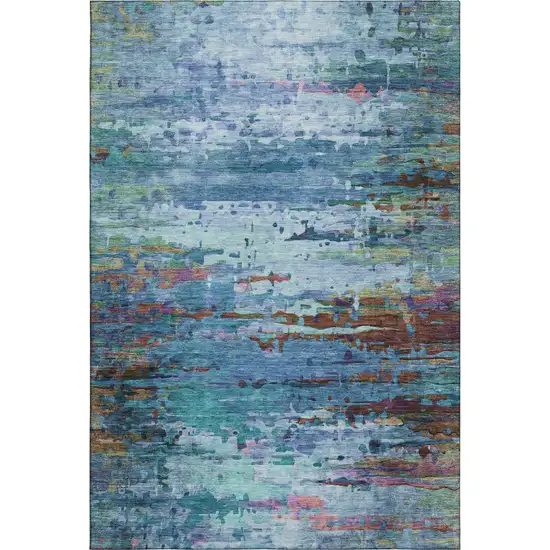 Blue And Purple Abstract Washable Area Rug With UV Protection Photo 1