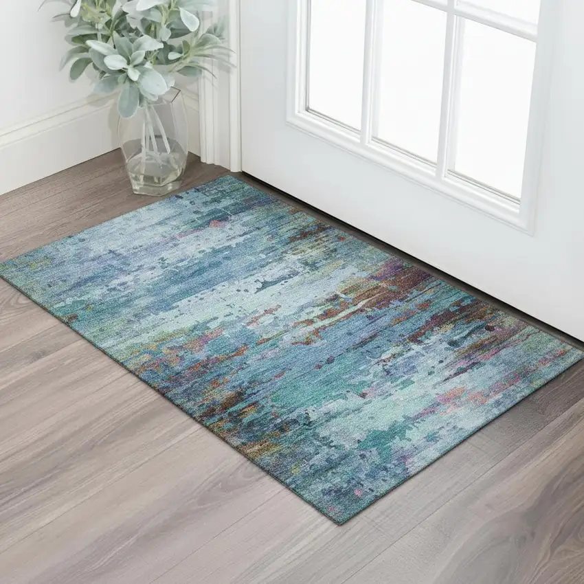 Blue And Purple Abstract Washable Area Rug With UV Protection Photo 2