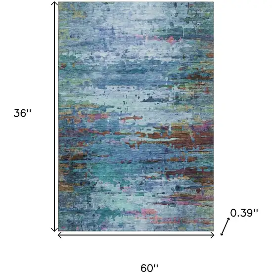 Blue And Purple Abstract Washable Area Rug With UV Protection Photo 9