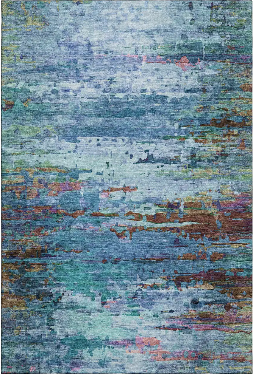Blue And Purple Abstract Washable Area Rug With UV Protection Photo 1