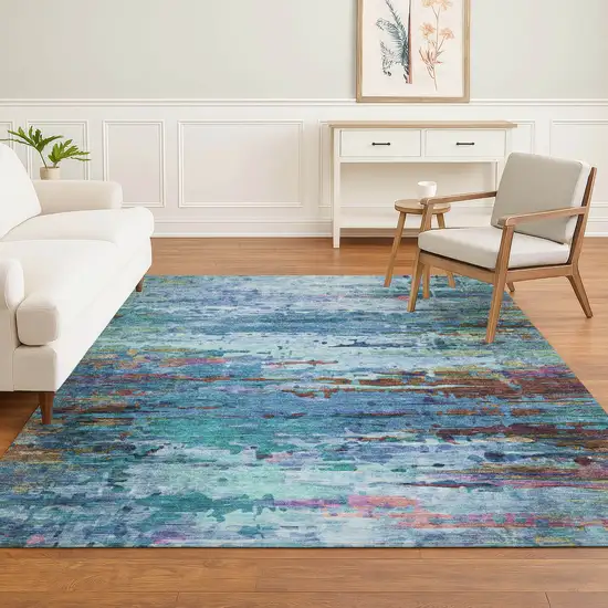 Blue And Purple Abstract Washable Area Rug With UV Protection Photo 6