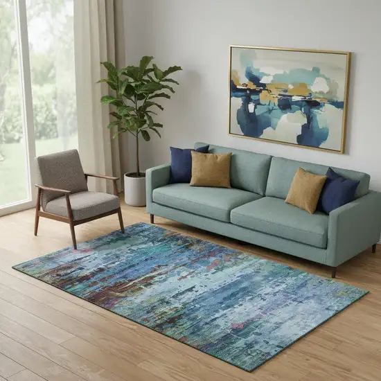 Blue And Purple Abstract Washable Area Rug With UV Protection Photo 2