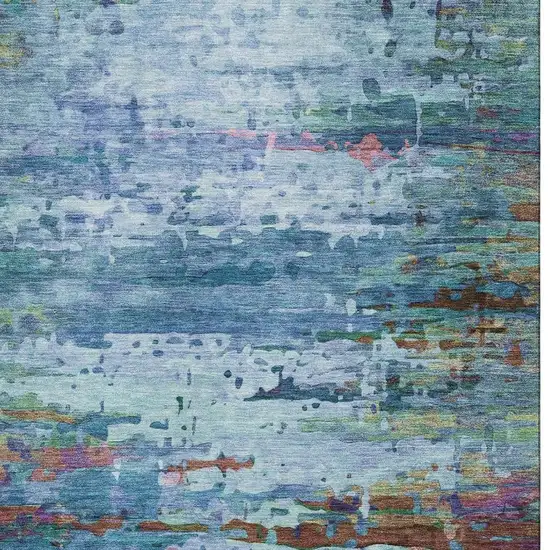 Blue And Purple Abstract Washable Area Rug With UV Protection Photo 3