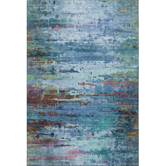 Blue And Purple Abstract Washable Area Rug With UV Protection Photo 4