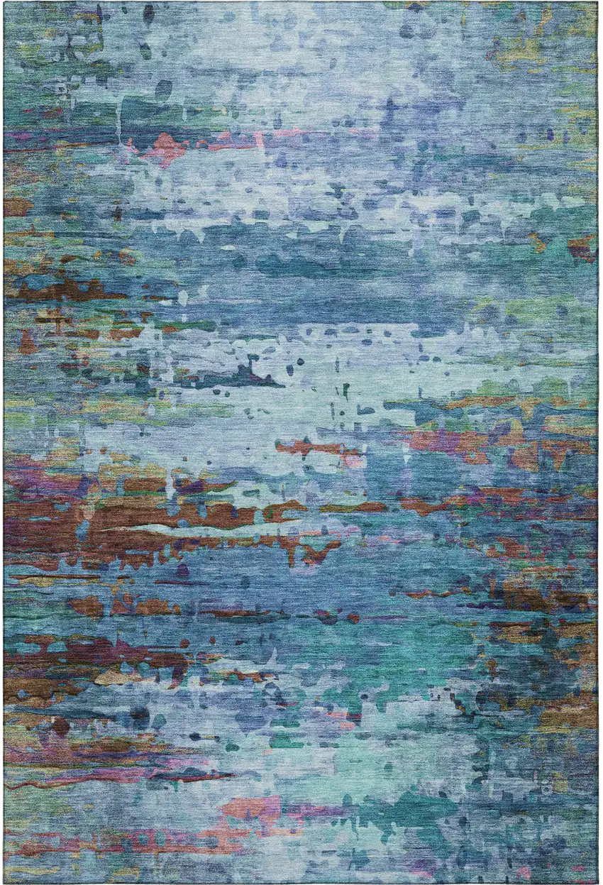 Blue And Purple Abstract Washable Area Rug With UV Protection Photo 4