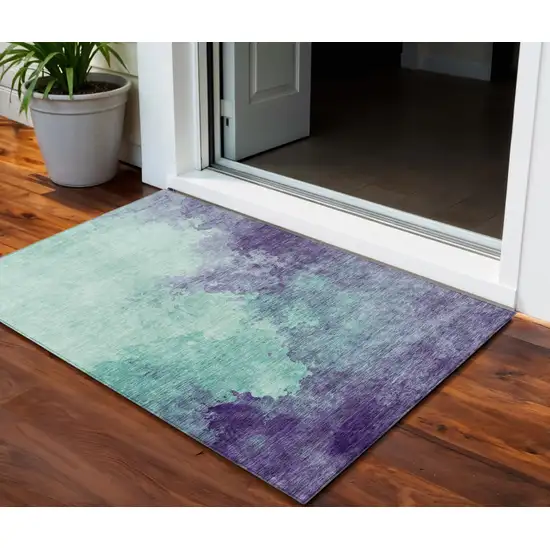 Blue And Purple Abstract Washable Indoor Outdoor Area Rug Photo 1