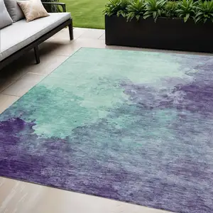 Photo of Blue And Purple Abstract Washable Indoor Outdoor Area Rug
