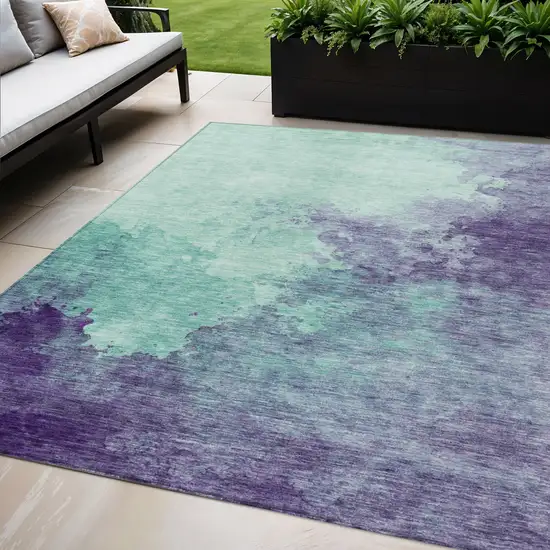 Blue And Purple Abstract Washable Indoor Outdoor Area Rug Photo 1