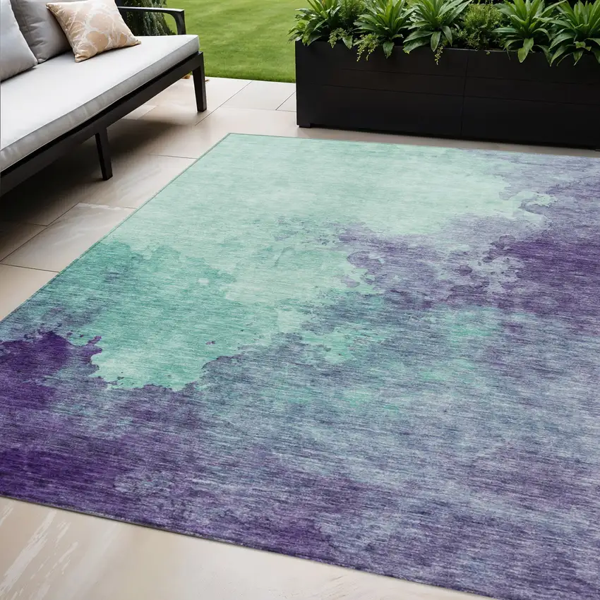Blue And Purple Abstract Washable Indoor Outdoor Area Rug Photo 1