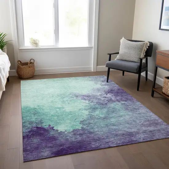 Blue And Purple Abstract Washable Indoor Outdoor Area Rug Photo 9