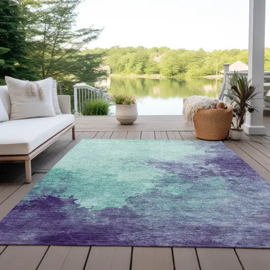 Blue And Purple Abstract Washable Indoor Outdoor Area Rug Photo 7
