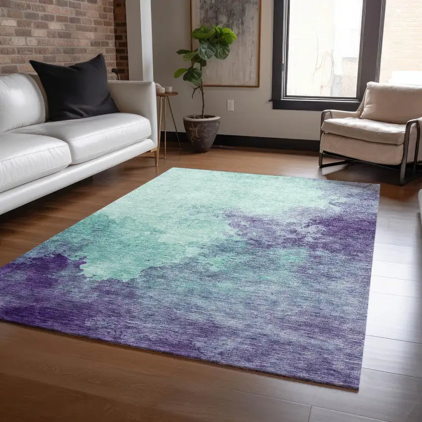 Blue And Purple Abstract Washable Indoor Outdoor Area Rug Photo 8