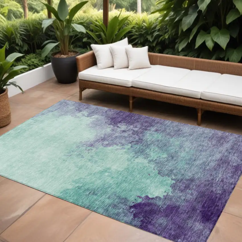 Blue And Purple Abstract Washable Indoor Outdoor Area Rug Photo 1