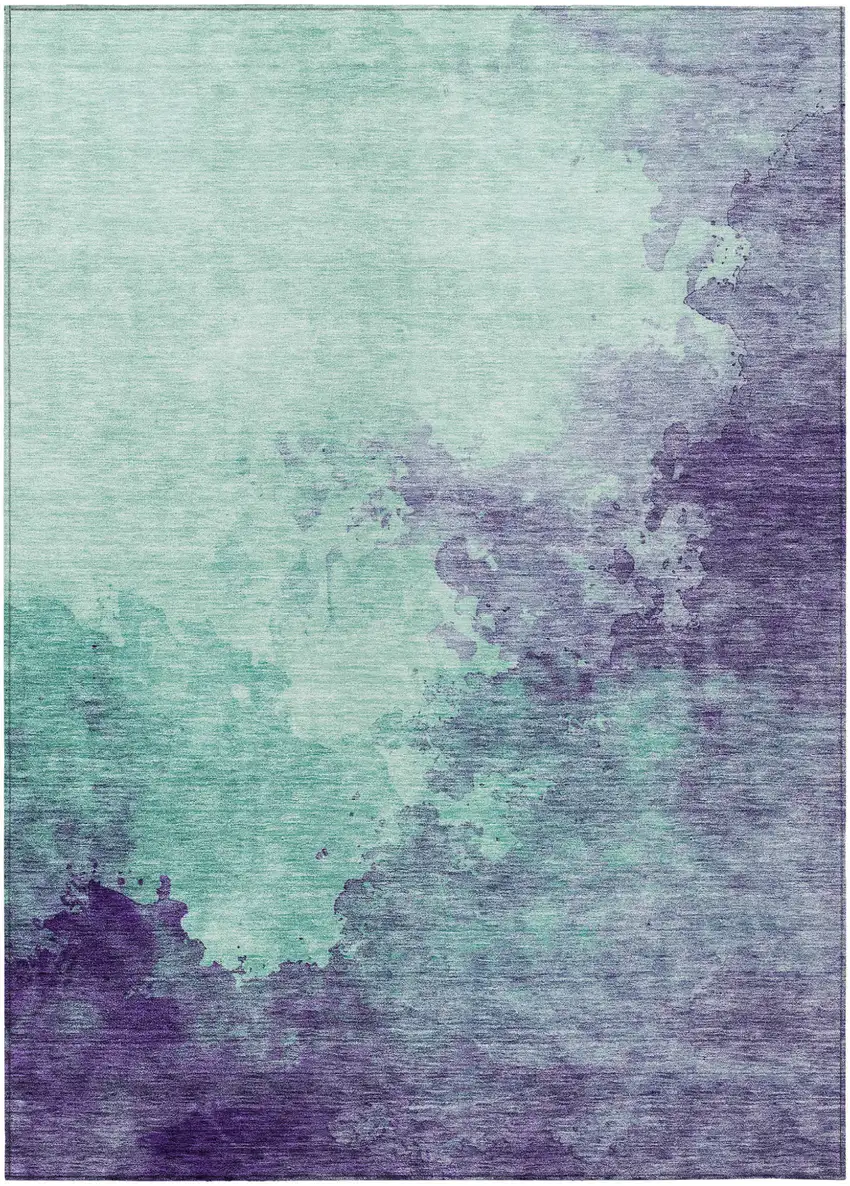 Blue And Purple Abstract Washable Indoor Outdoor Area Rug Photo 2