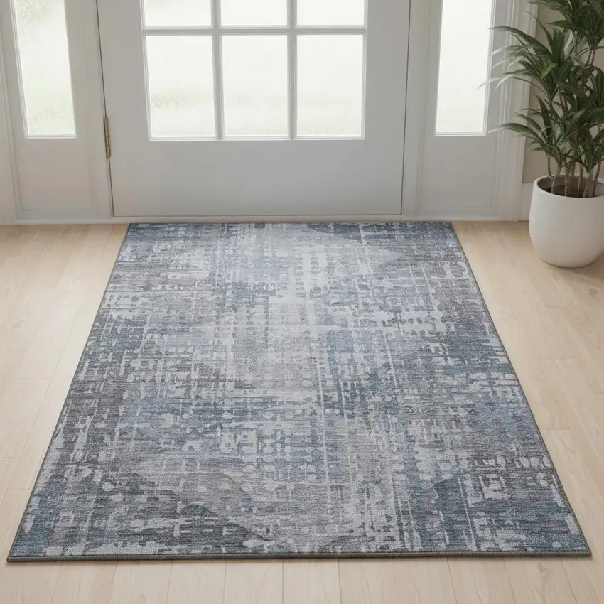 Blue And Purple Geometric Washable Area Rug With UV Protection Photo 2