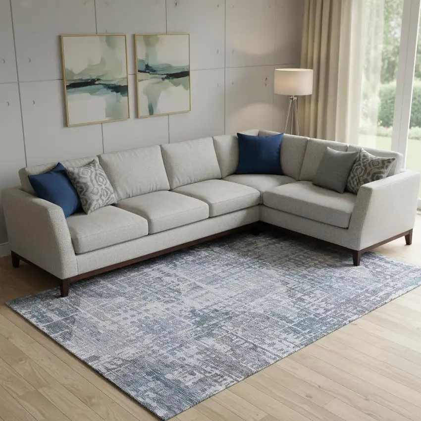 Blue And Purple Geometric Washable Area Rug With UV Protection Photo 2