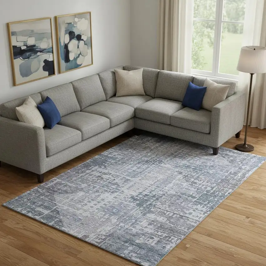 Blue And Purple Geometric Washable Area Rug With UV Protection Photo 2