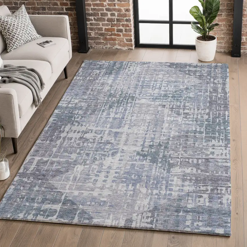 Blue And Purple Geometric Washable Area Rug With UV Protection Photo 5