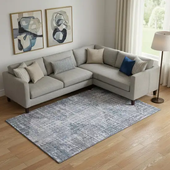 Blue And Purple Geometric Washable Area Rug With UV Protection Photo 2