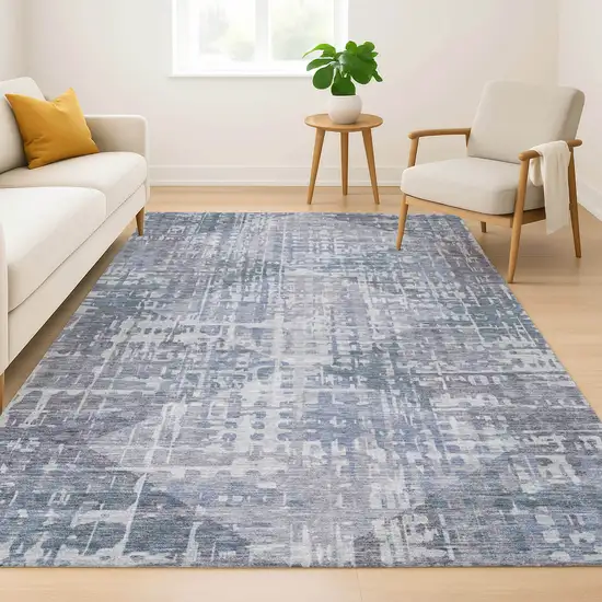 Blue And Purple Geometric Washable Area Rug With UV Protection Photo 6