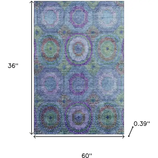 Blue And Purple Geometric Washable Area Rug With UV Protection Photo 9