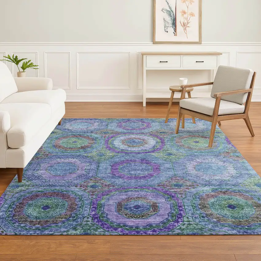 Blue And Purple Geometric Washable Area Rug With UV Protection Photo 6