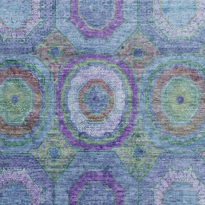 Blue And Purple Geometric Washable Area Rug With UV Protection Photo 3
