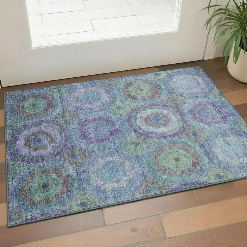 Blue And Purple Geometric Washable Area Rug With UV Protection Photo 2