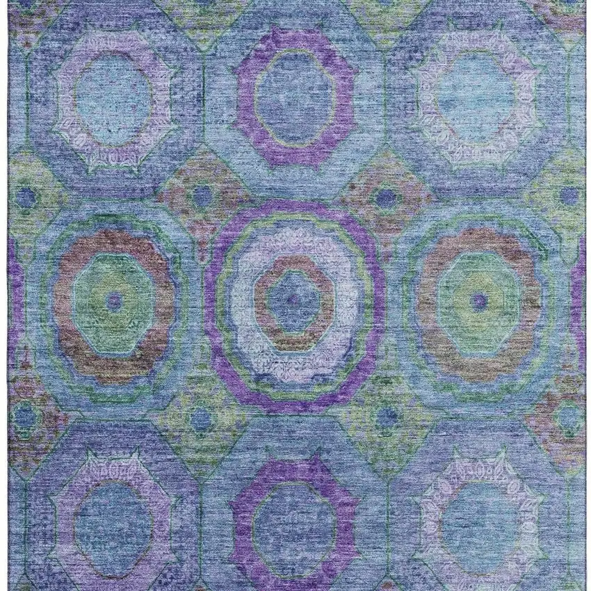Blue And Purple Geometric Washable Area Rug With UV Protection Photo 4