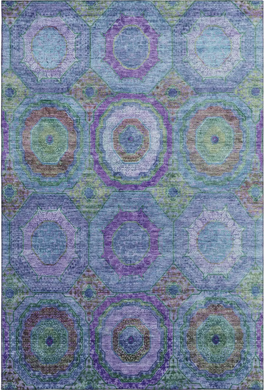 Blue And Purple Geometric Washable Area Rug With UV Protection Photo 2