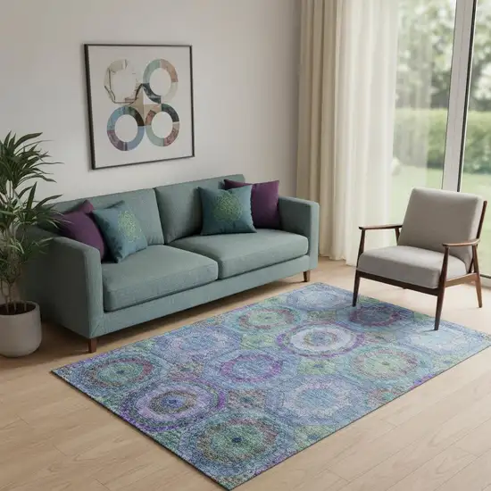Blue And Purple Geometric Washable Area Rug With UV Protection Photo 2
