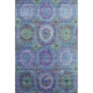 Photo of Blue And Purple Geometric Washable Area Rug With UV Protection