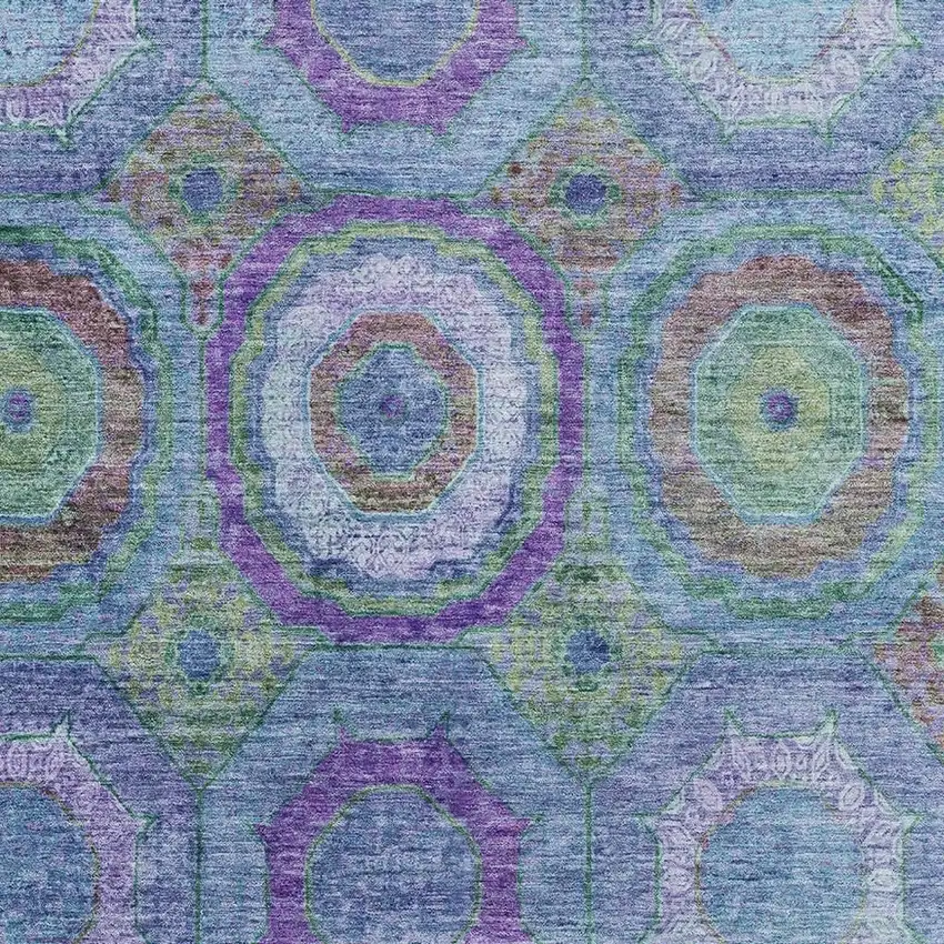 Blue And Purple Geometric Washable Area Rug With UV Protection Photo 3