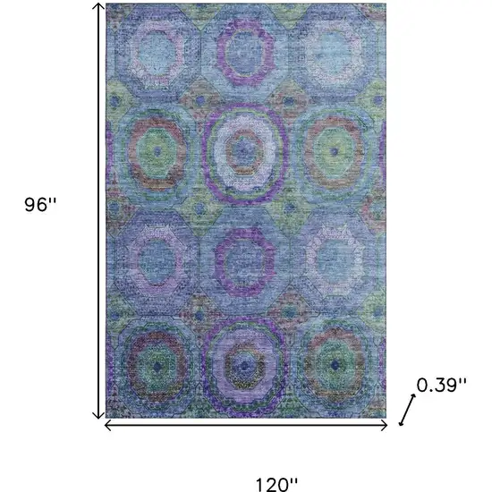 Blue And Purple Geometric Washable Area Rug With UV Protection Photo 8