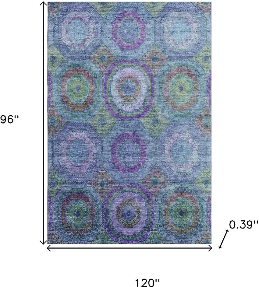 Blue And Purple Geometric Washable Area Rug With UV Protection Photo 8